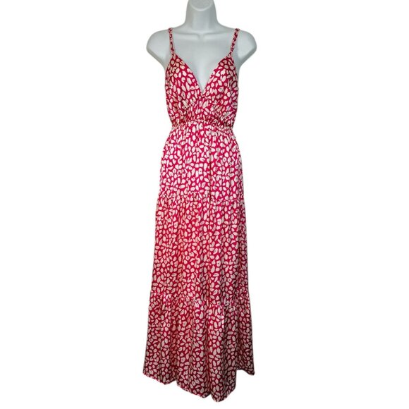 Meet Me in Santorini Tiered Tie Back Maxi Dress Pink White Print Resort  XS - Picture 1 of 16